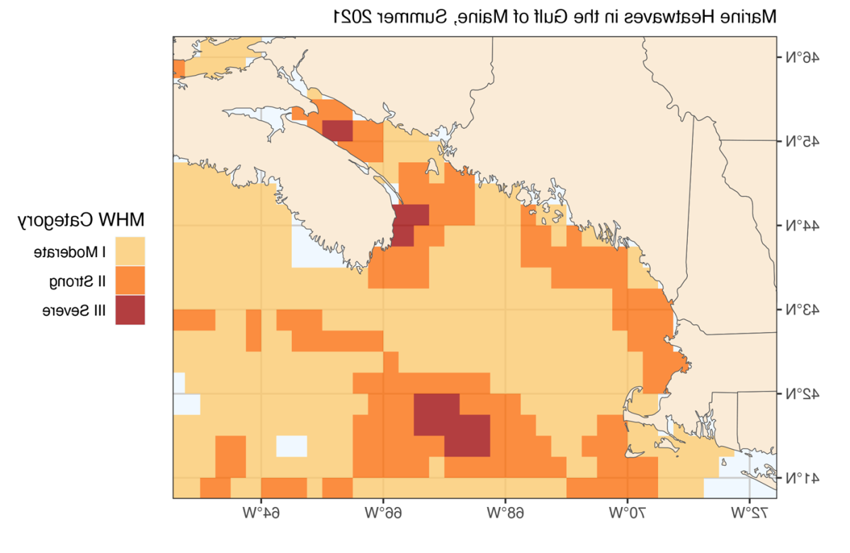 缅因州海湾的地图显示了2021年夏天的海洋热浪.